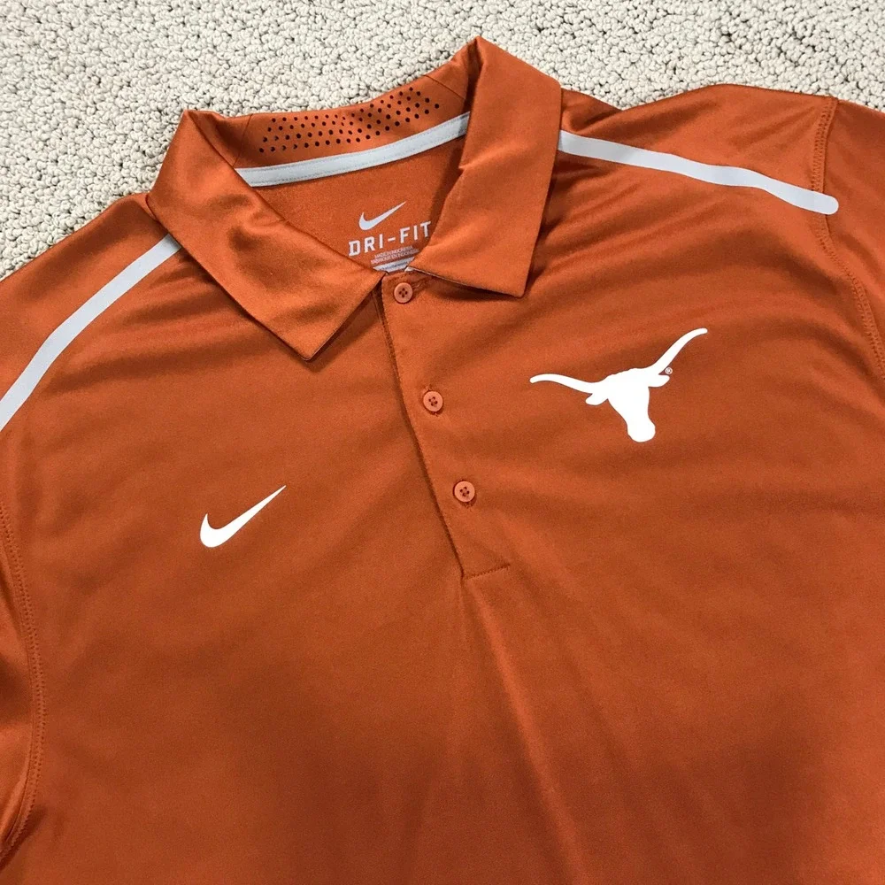Nike Dri-FIT Texas Longhorns Mens XL Burnt Orange Polo Shirt Short Sleeve Golf